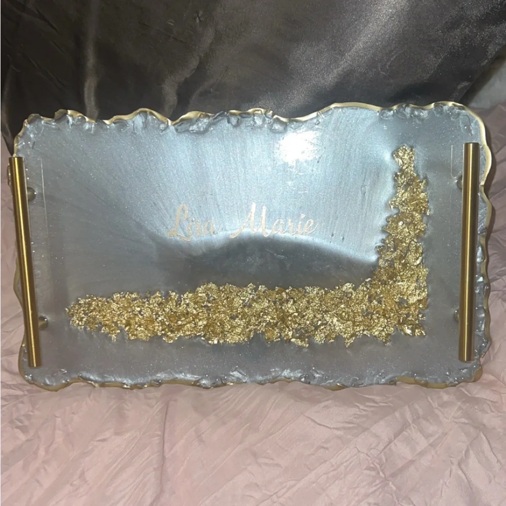 Elegant Gold and Silver Decorative Tray-Gold Resin